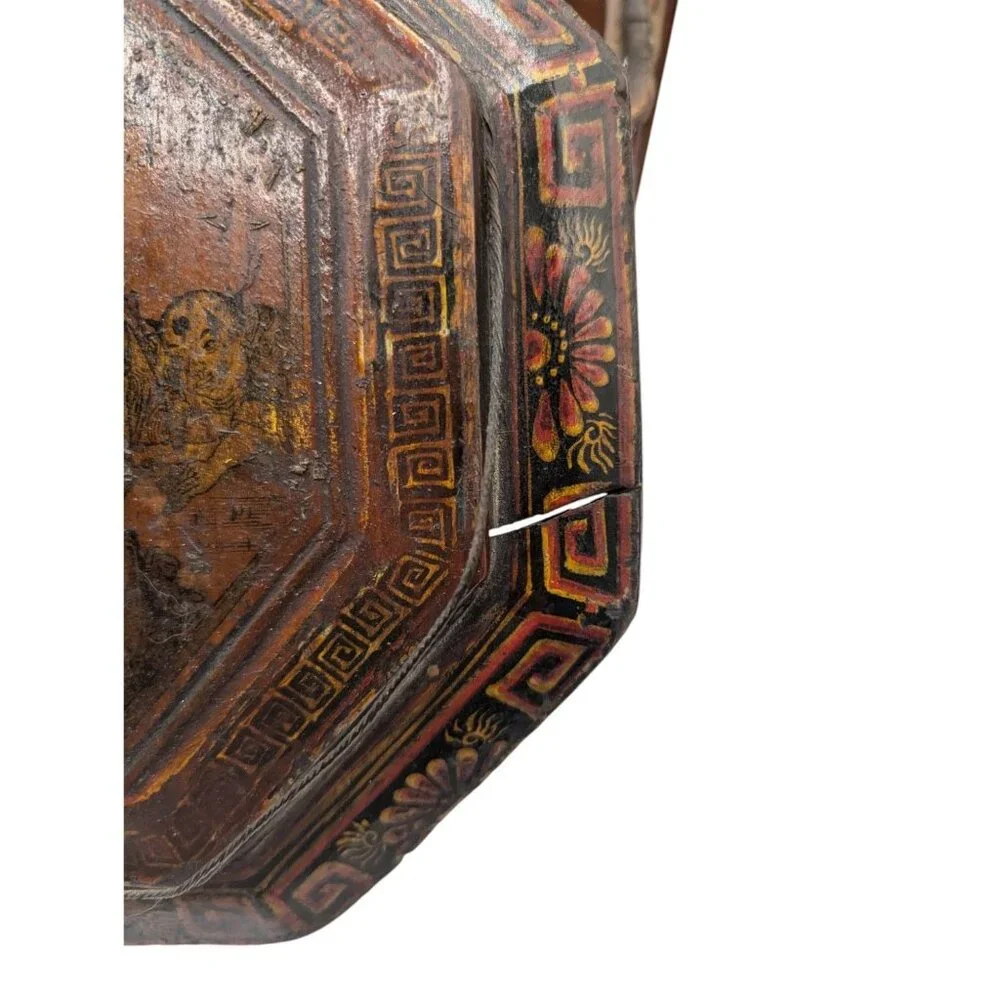 Antique Chinese Bamboo Wedding Basket Box Laquer Finsh Brass Handle